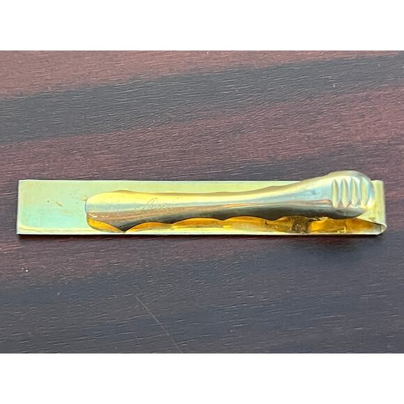 VTG Anson Tie Clip Gold Tone Checked Preppy Academia - Picture 6 of 6